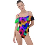 Colorful sunflowers                                                  Frill Detail One Piece Swimsuit