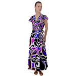 retro swirl abstract doodle Flutter Sleeve Maxi Dress