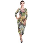vintage comfy floral Quarter Sleeve Midi Velour Bodycon Dress