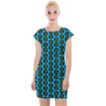 0059 Comic Head Bothered Smiley Pattern Cap Sleeve Bodycon Dress
