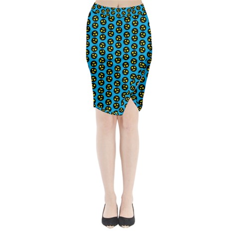 0059 Comic Head Bothered Smiley Pattern Midi Wrap Pencil Skirt from ZippyPress