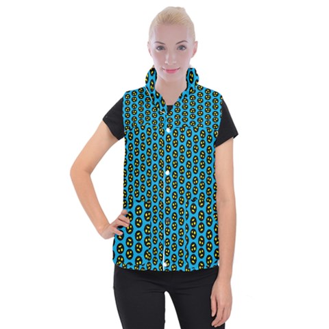0059 Comic Head Bothered Smiley Pattern Women s Button Up Vest from ZippyPress