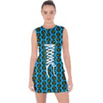0059 Comic Head Bothered Smiley Pattern Lace Up Front Bodycon Dress