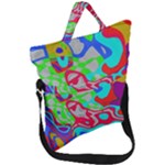 Colorful distorted shapes on a grey background                                                     Fold Over Handle Tote Bag