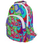 Colorful distorted shapes on a grey background                                                  Rounded Multi Pocket Backpack