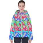 Colorful distorted shapes on a grey background                                                    Women s Hooded Puffer Jacket