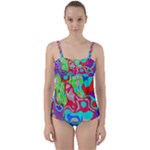 Colorful distorted shapes on a grey background                                                    Twist Front Tankini Set