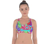 Colorful distorted shapes on a grey background                                                        Cross String Back Sports Bra