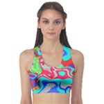 Colorful distorted shapes on a grey background                                                    Women s Sports Bra
