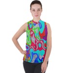 Colorful distorted shapes on a grey background                                                   Mock Neck Chiffon Sleeveless Top