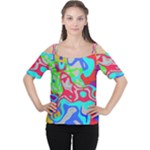 Colorful distorted shapes on a grey background                                                     Women s Cutout Shoulder Tee