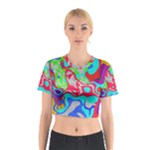 Colorful distorted shapes on a grey background                                                     Cotton Crop Top