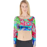 Colorful distorted shapes on a grey background                                                     Long Sleeve Crop Top