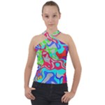 Colorful distorted shapes on a grey background                                                     Cross Neck Velour Top
