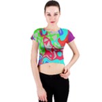 Colorful distorted shapes on a grey background                                                     Crew Neck Crop Top