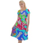 Colorful distorted shapes on a grey background                                                       Classic Short Sleeve Dress