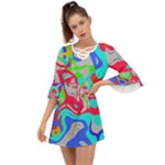 Colorful distorted shapes on a grey background                                                        Criss Cross Mini Dress