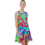 Colorful distorted shapes on a grey background                                                        Frill Swing Dress