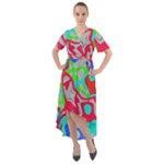 Colorful distorted shapes on a grey background                                                       Front Wrap High Low Dress