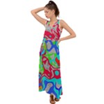 Colorful distorted shapes on a grey background                                                       V-Neck Chiffon Maxi Dress