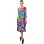 Colorful distorted shapes on a grey background                                                        Ruffle End Midi Chiffon Dress