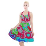 Colorful distorted shapes on a grey background                                                        Halter Party Swing Dress