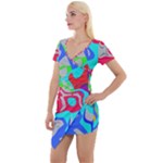 Colorful distorted shapes on a grey background                                                   Short Sleeve Asymmetric Mini Dress