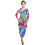 Colorful distorted shapes on a grey background                                                       Quarter Sleeve Midi Velour Bodycon Dress