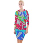 Colorful distorted shapes on a grey background                                                       Quarter Sleeve Hood Bodycon Dress