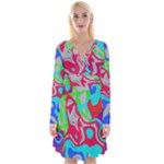 Colorful distorted shapes on a grey background                                                        Long Sleeve Front Wrap Dress