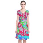 Colorful distorted shapes on a grey background                                                     Short Sleeve Front Wrap Dress