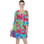Colorful distorted shapes on a grey background                                                     Quarter Sleeve Ruffle Waist Dress