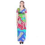 Colorful distorted shapes on a grey background                                                     Short Sleeve Maxi Dress