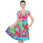 Colorful distorted shapes on a grey background                                                     Cap Sleeve Midi Dress