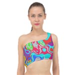 Colorful distorted shapes on a grey background                                                    Spliced Up Bikini Top