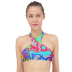 Colorful distorted shapes on a grey background                                                    High Neck Bikini Top