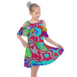 Colorful distorted shapes on a grey background                                                  Kids  Shoulder Cutout Chiffon Dress