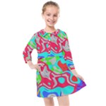 Colorful distorted shapes on a grey background                                                   Kids  Quarter Sleeve Shirt Dress