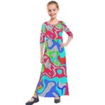 Colorful distorted shapes on a grey background                                                    Kids  Quarter Sleeve Maxi Dress