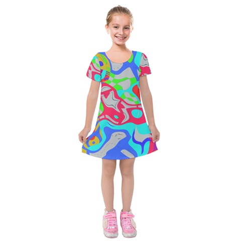 Colorful distorted shapes on a grey background                                                         Kids  Short Sleeve Velvet Dress from ZippyPress