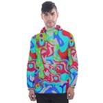 Colorful distorted shapes on a grey background                                                    Men s Front Pocket Pullover Windbreaker