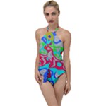 Colorful distorted shapes on a grey background                                                   Go with the Flow One Piece Swimsuit