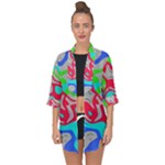Colorful distorted shapes on a grey background                                                    Open Front Chiffon Kimono