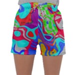 Colorful distorted shapes on a grey background                                                    Women s Satin Sleepwear Sleeve Shorts