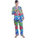 Colorful distorted shapes on a grey background                                                     Men s Satin Pajamas Long Pants Set