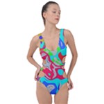 Colorful distorted shapes on a grey background                                                     Side Cut Out Swimsuit