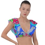 Colorful distorted shapes on a grey background                                                     Plunge Frill Sleeve Bikini Top