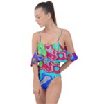 Colorful distorted shapes on a grey background                                                     Drape Piece Swimsuit