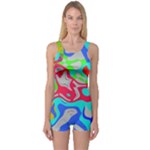 Colorful distorted shapes on a grey background                                                     Women s Boyleg One Piece Swimsuit