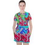 Colorful distorted shapes on a grey background                                                     Women s Mesh Tee and Shorts Set